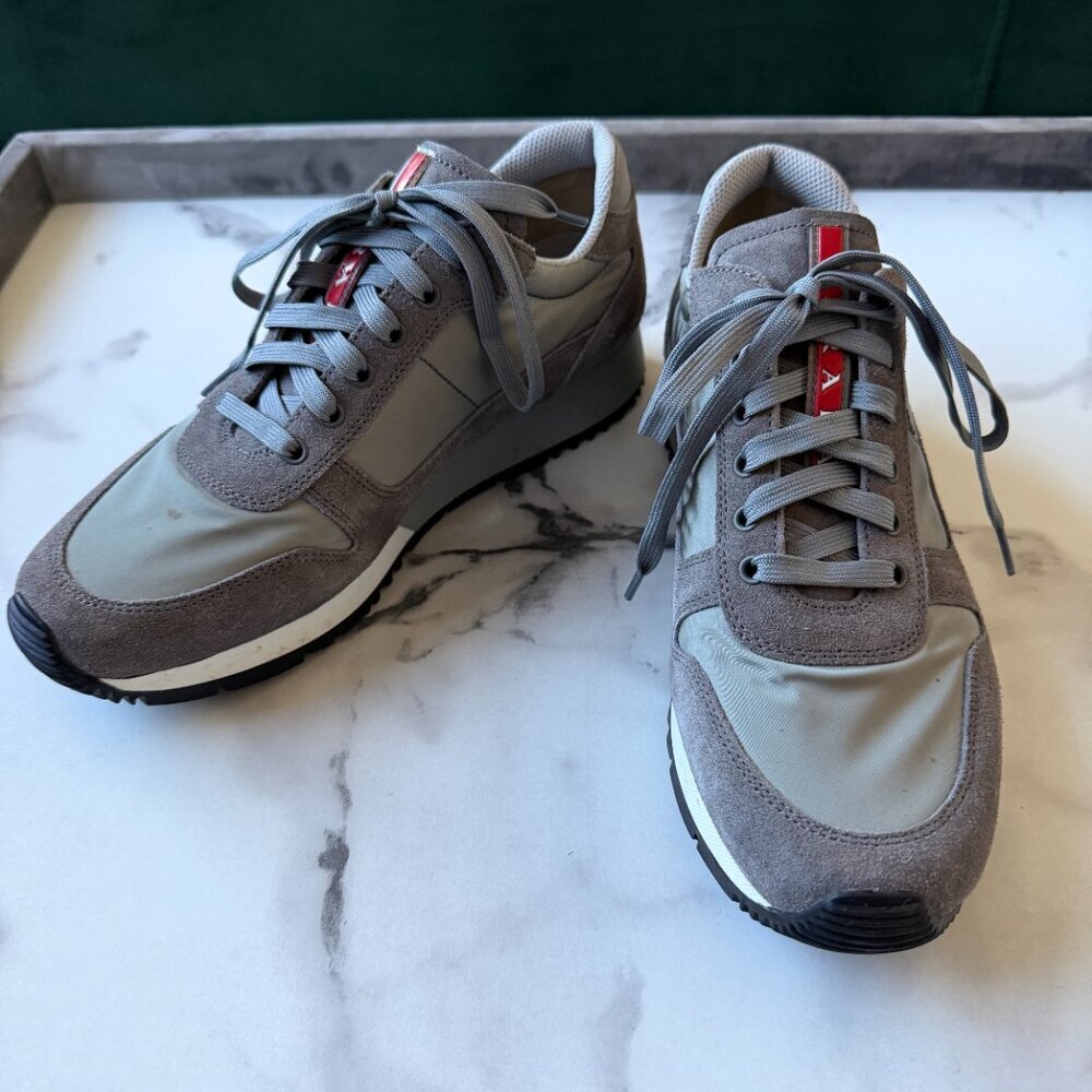 Prada Gray Nylon Suede Sneakers Size 37.5 - Picture 5 of 10